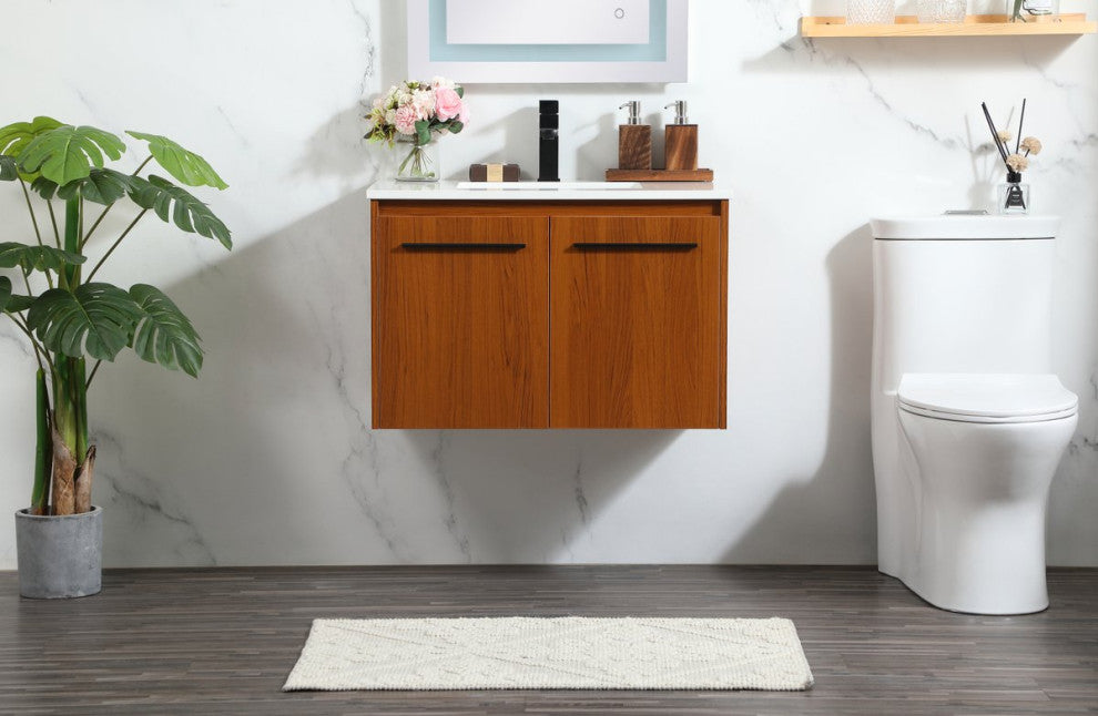 Phoebe Single Bathroom Vanity, Teak, 30", Without Backsplash