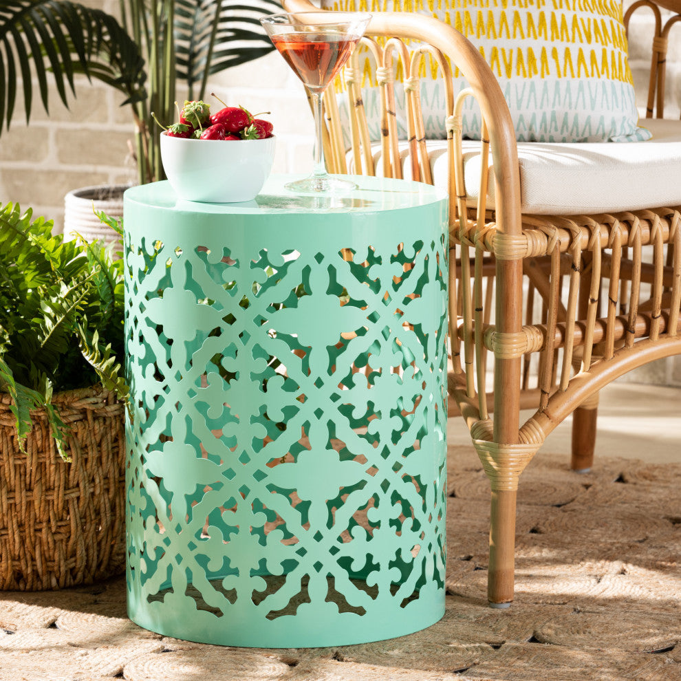Loreen Contemporary Outdoor Side Table, Aqua