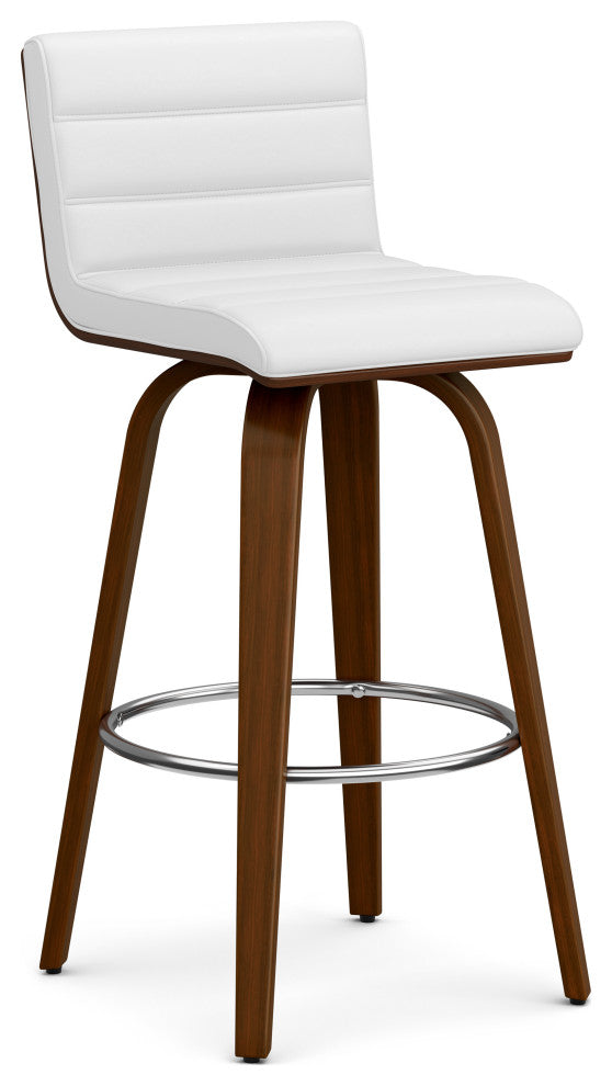 Roland Swivel Bar Stool, White Vegan Faux Leather