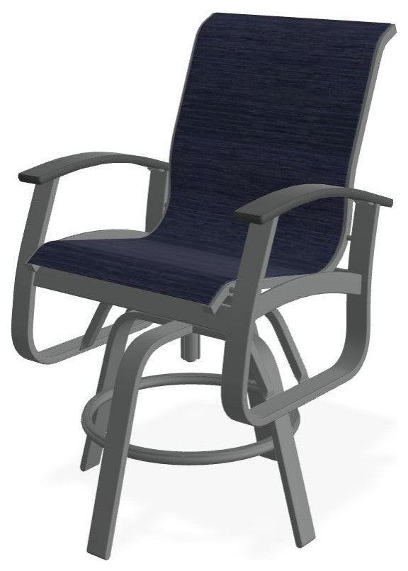 Belle Isle Sling Balcony Height Outdoor Swivel Chair, Collect Indigo/Graphite
