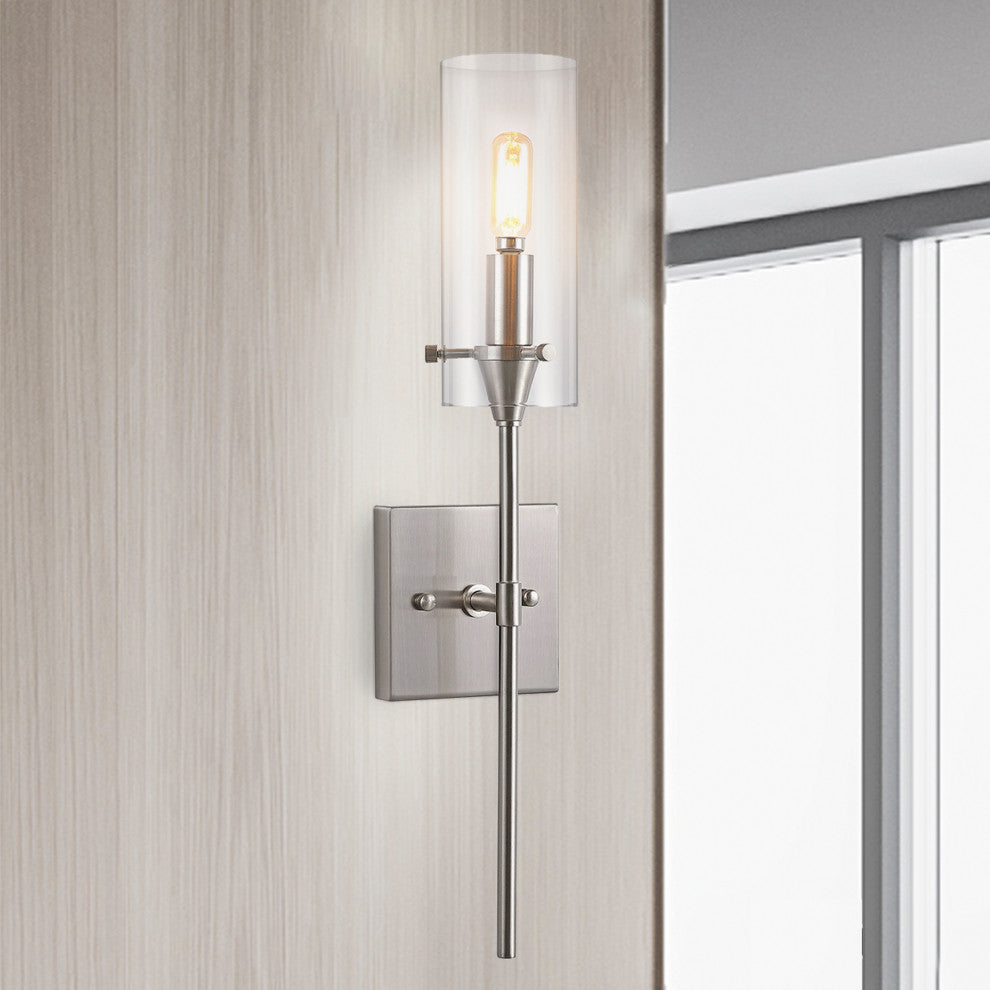 Cato 4.5" 1-Light Bohemian Farmhouse Iron/Glass LED Sconce, Nickel/Clear