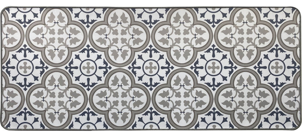 Paco Printed Kitchen Runner Mat 47" x 20" Blue and Gray Tile Design