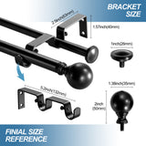 Ball Adjustable Double Curtain Rod Set, 5/8", Black, 28"-48"