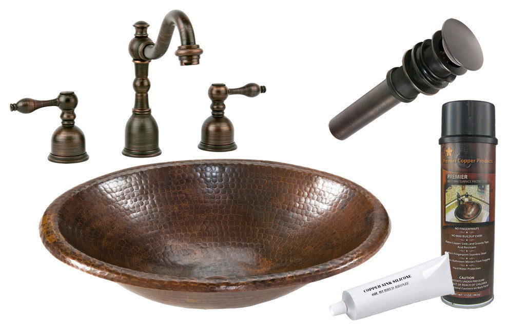Premier Copper Products BSP2_LO17RDB 17" Self Rimming Copper Sink Package