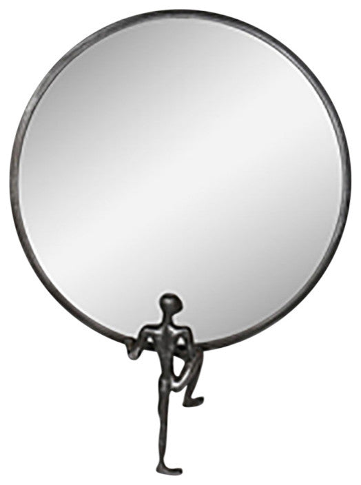 Metal, 24", Mirror With Man Deco, Black