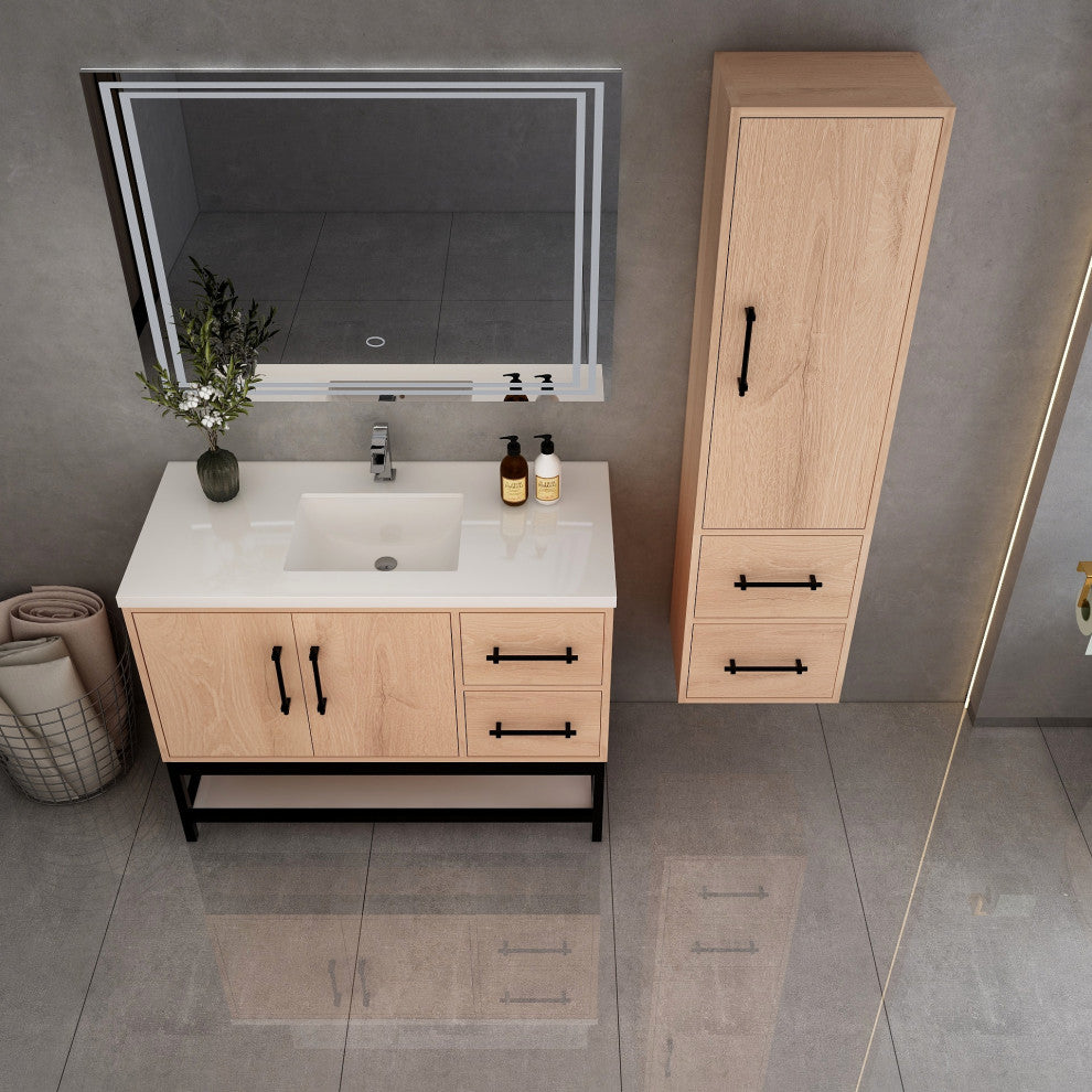 Victoria 42'' Solid Wood Open Shelf Bath Vanity Right Side, Red Oak