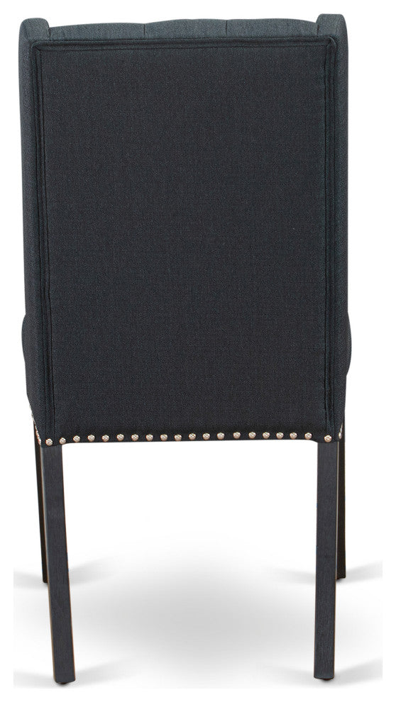 Dining Black Parson Chairs, Wire Brushed Black Rubber Wood Legs,Set of 2