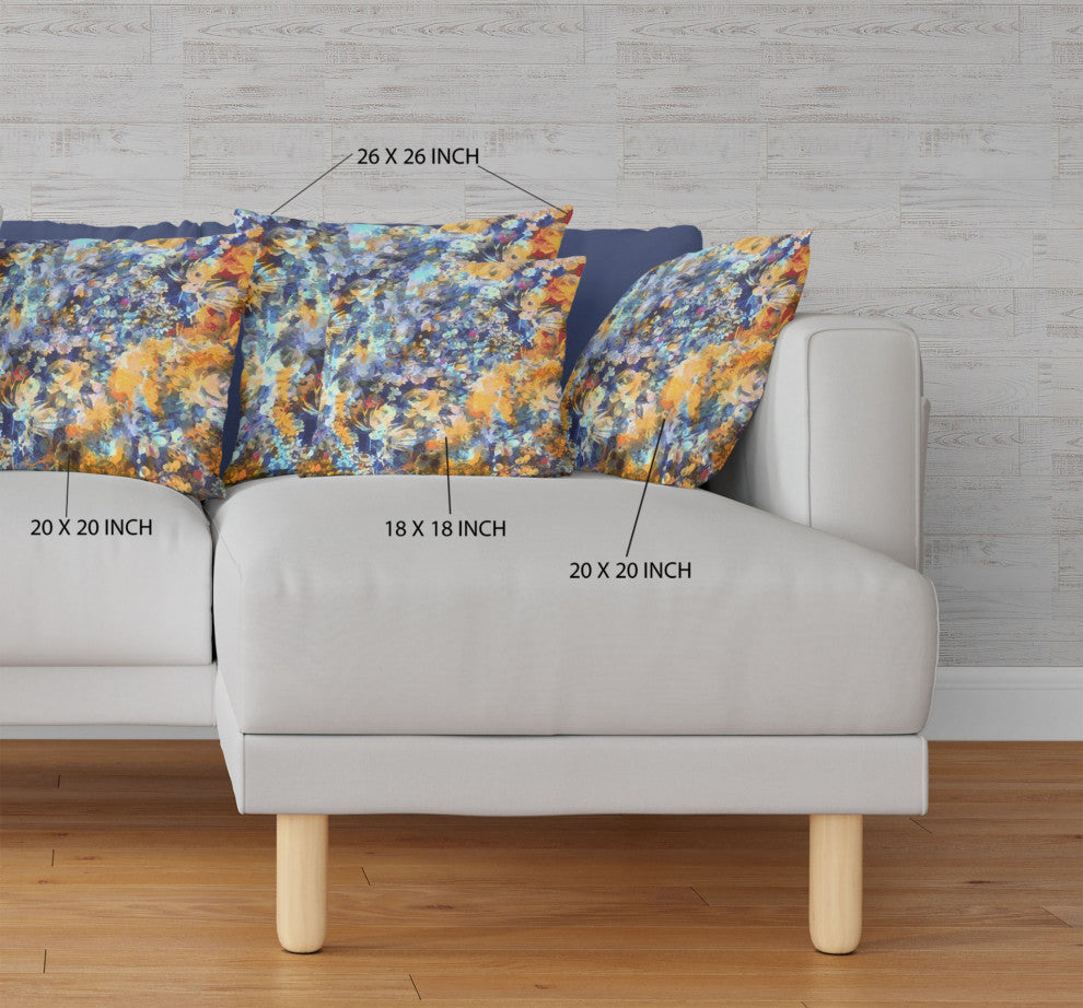 28" Orange Indigo Springtime Indoor Outdoor Throw Pillow