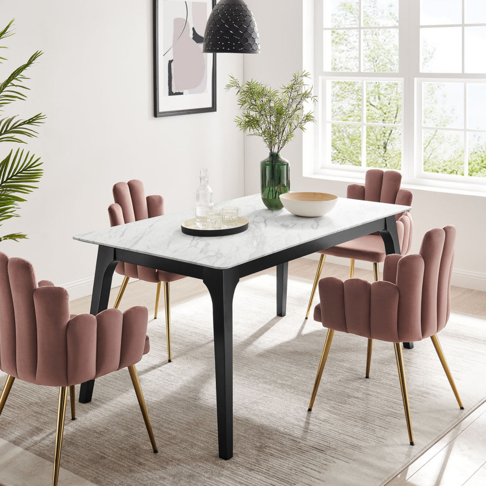 63" Rectangular Performance Artificial Marble Dining Table Black White
