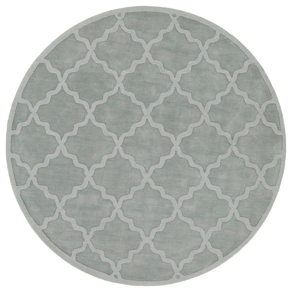 Central Park Solid and Border Ice Blue, Sage Area Rug, 9'9" Round