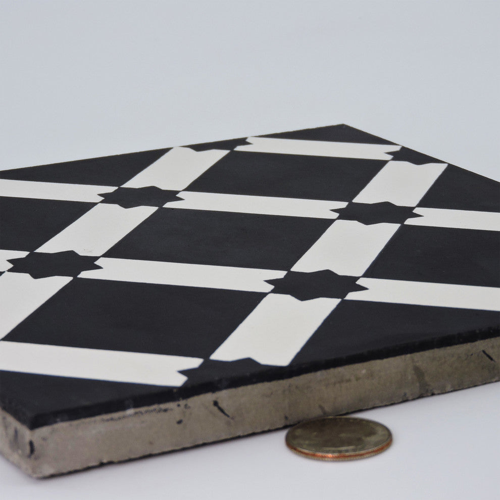 Ait Baha Handmade Cement Tile, Black/White, Sample