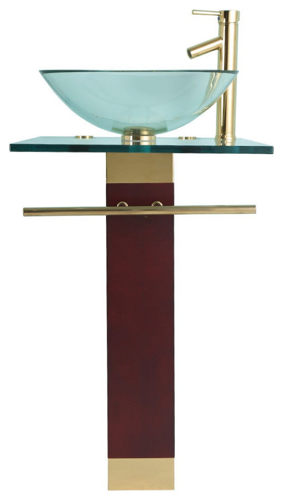 Bohemia 23 5/8" Glass Pedestal Sink Bathroom Combo with Towel Bar Faucet Drain