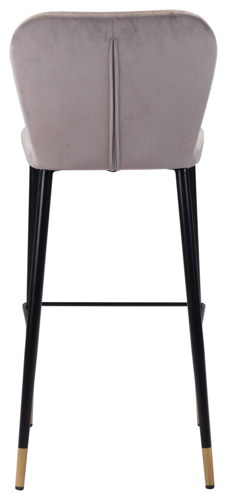 Bar Stool Chair, Set of 2, Faux Vinyl Leather, Steel, Gray, Black, Gold