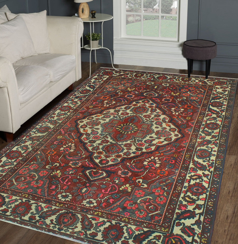 Fine Vintage Distressed Batula Burgundy/Ivory Rug, 6'9x10'4