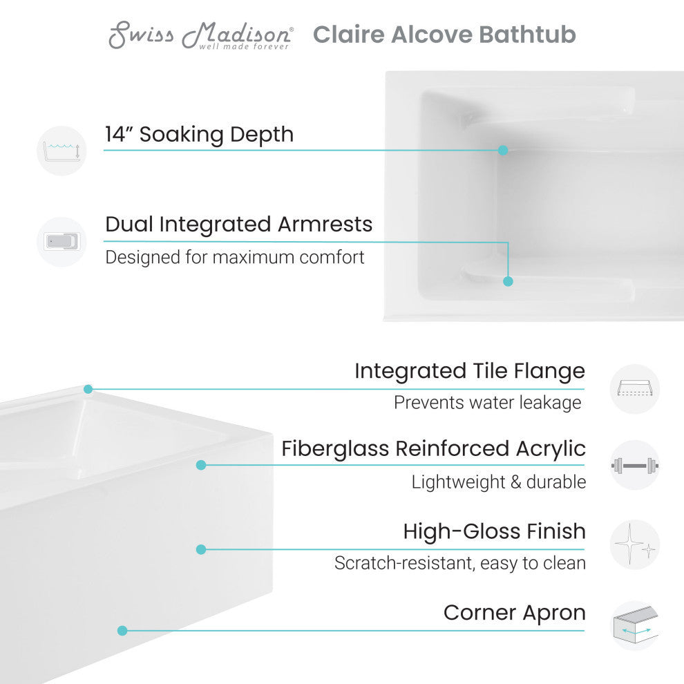 Claire Alcove Corner Apron Tub, Right-Hand Drain