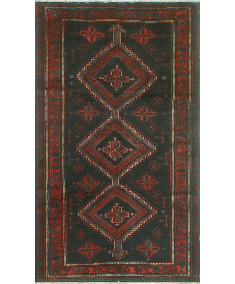 Vintage Distressed Brixton Black/Rust Rug, 5'3x9'1