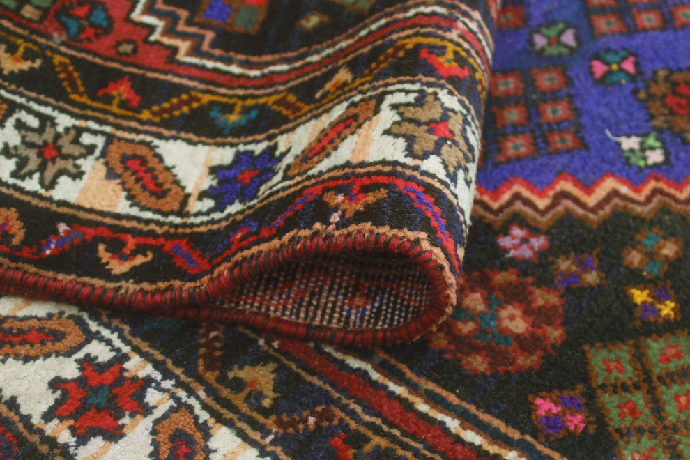 Fine Vintage Distressed Teleza Charcoal/Burgundy Runner, 3'1x7'7