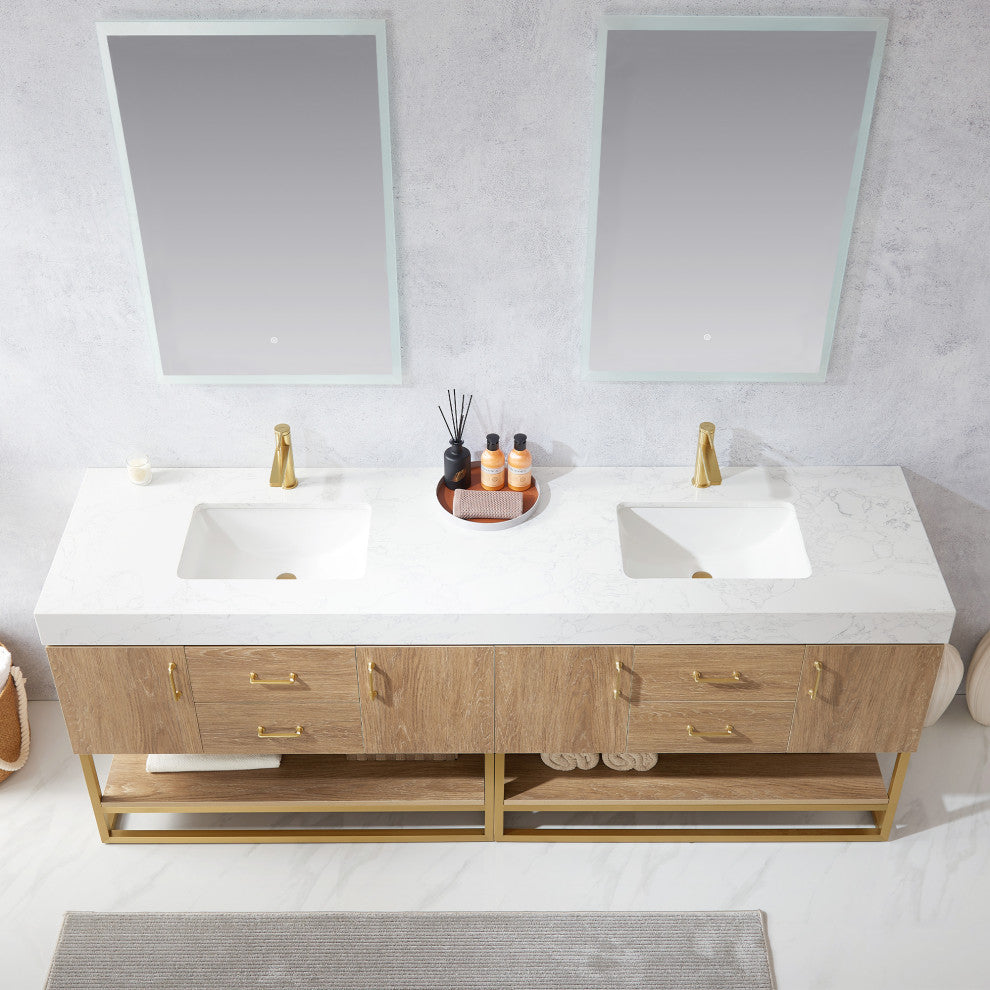 Alistair Vanity, North American Oak With Countertop, 84", With Mirror