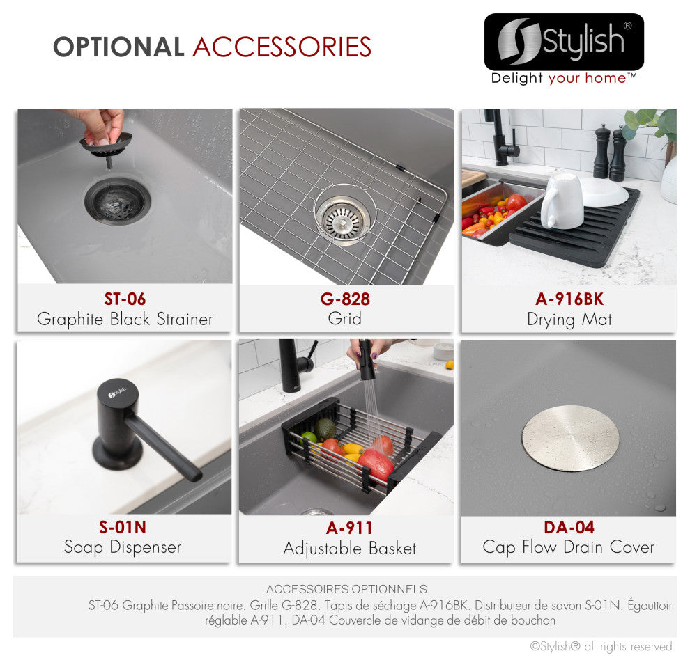 Stylish 28" Dual Mount Single Bowl Gray Granite Kitchen Sink