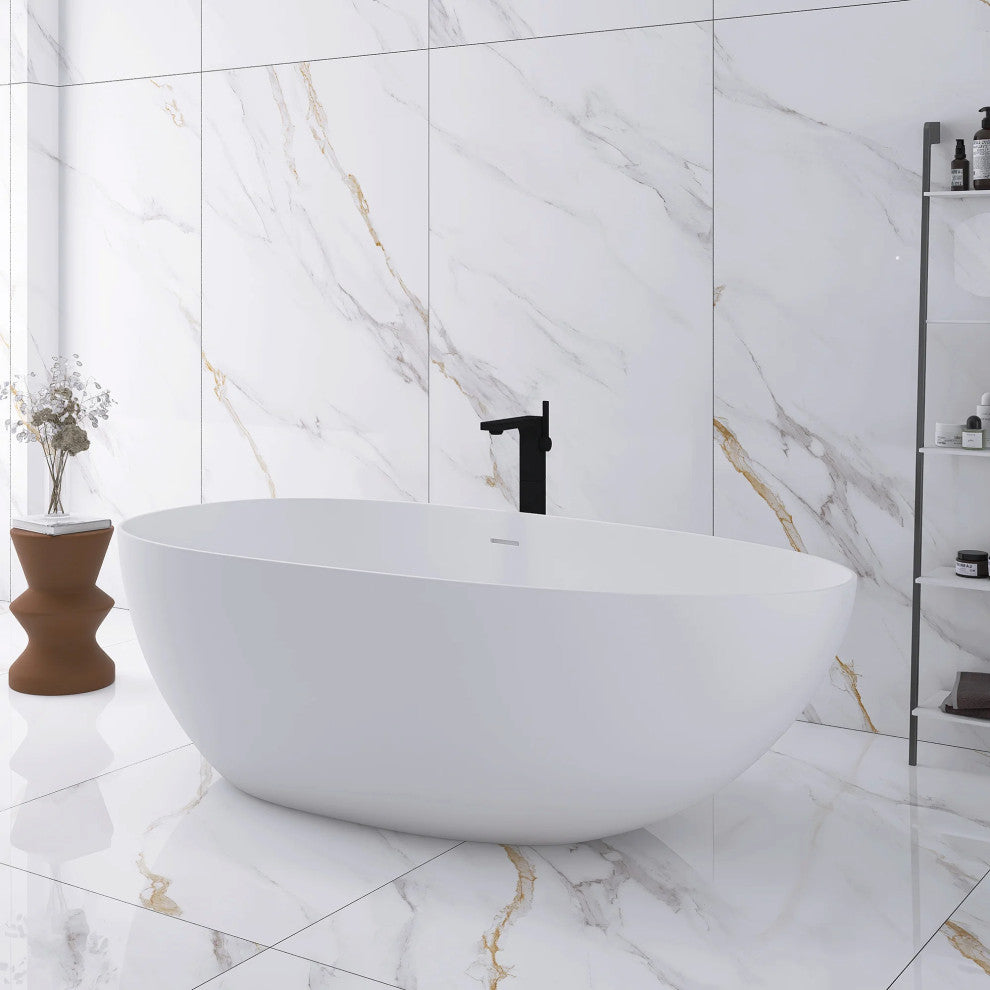 Solid Surface Freestanding Soaking Bathtub, Drain, 67"