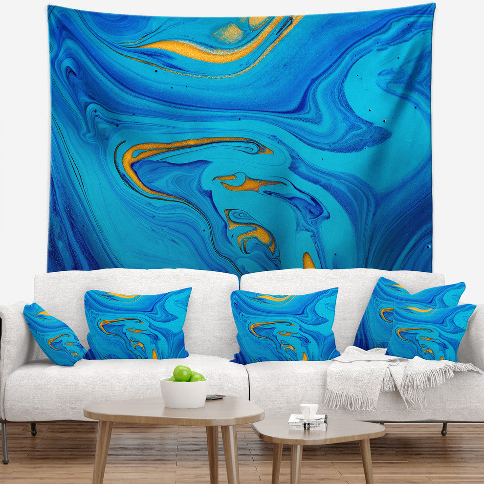 Light Blue Abstract Acrylic Paint Mix Abstract Wall Tapestry, 60"x50"
