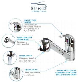 Transolid Laundry Faucet with Pull-Out Spray, Polished Chrome