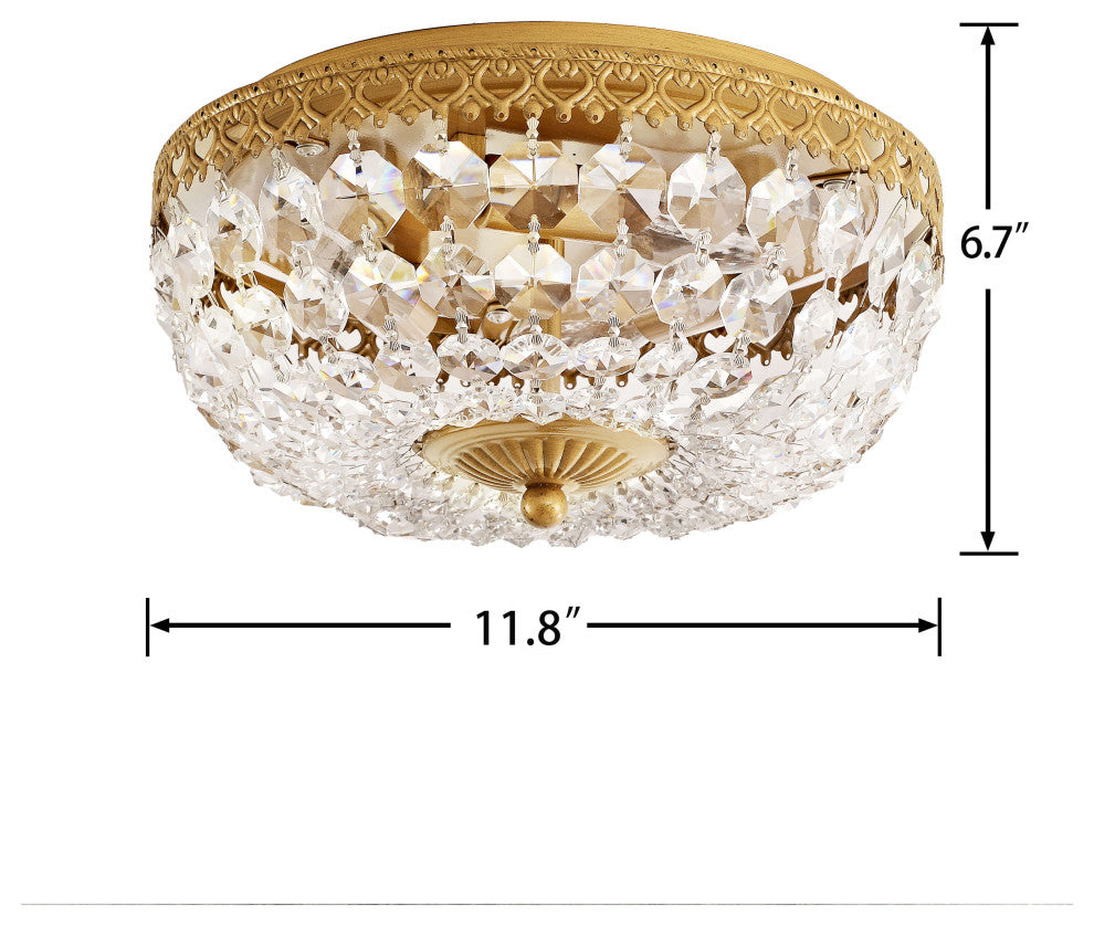 Jessica Brushed Brass 3-Light Crystal Basket Flush Mount