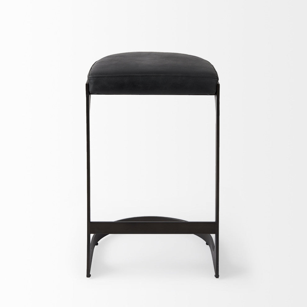 Black Leather C Shape Metal Counter Stool