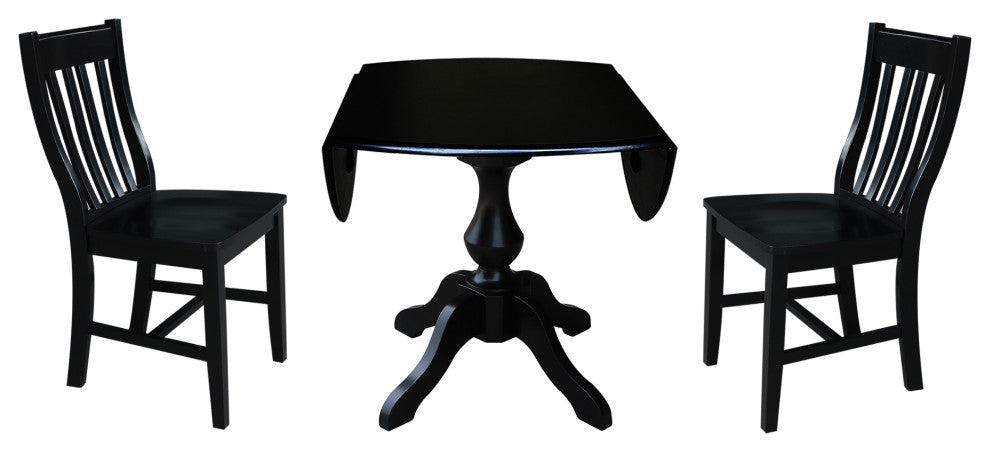 42" Round Top Pedestal Table with 2 Chairs, Black