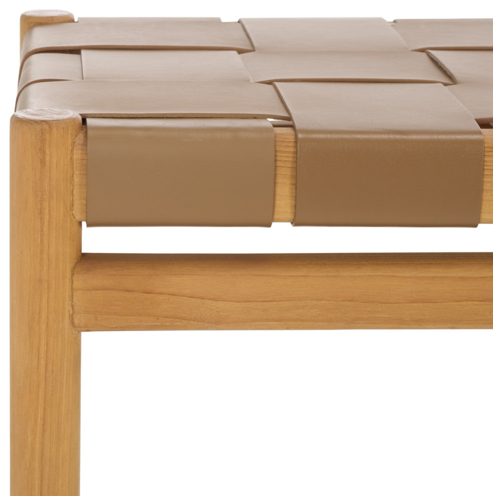 Safavieh Couture Devnie Woven Leather Bench, Brown/Natural