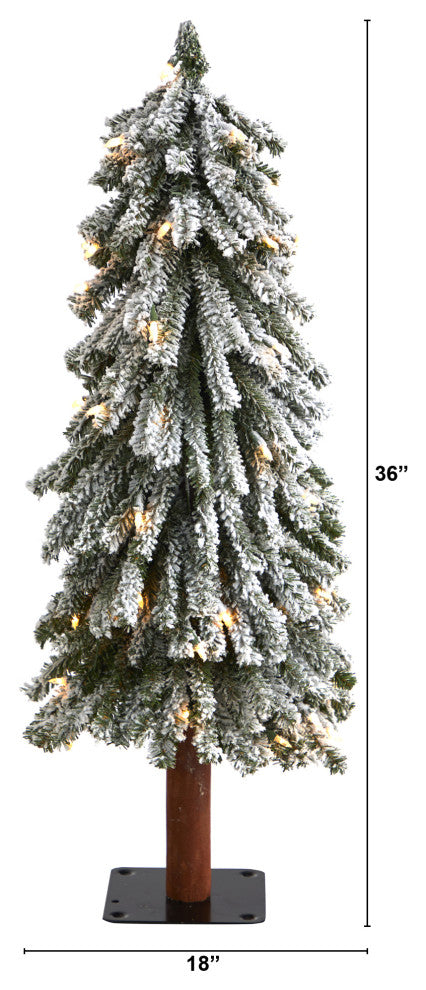 3' Flocked Grand Alpine Faux Xmas Tree W/Lights & Bendable Branches