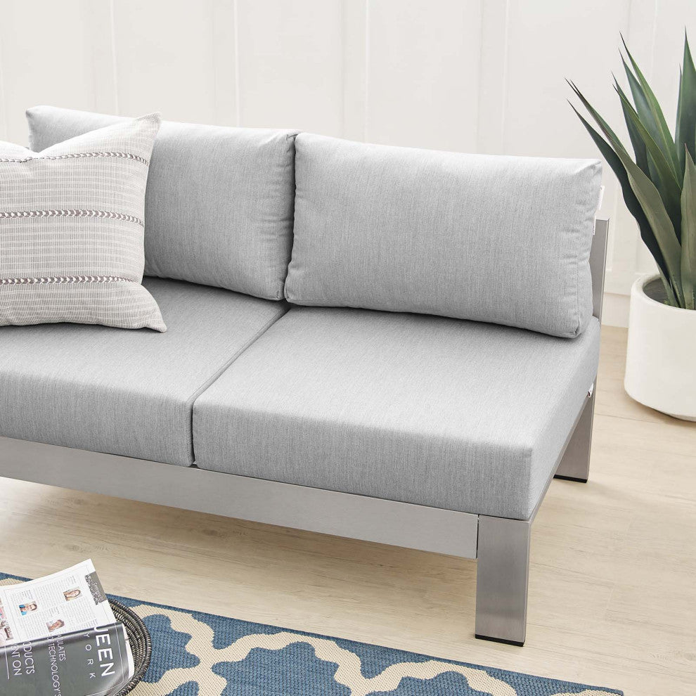 Lounge Loveseat Sofa, Sunbrella, Fabric, Aluminum, Silver Gray, Outdoor