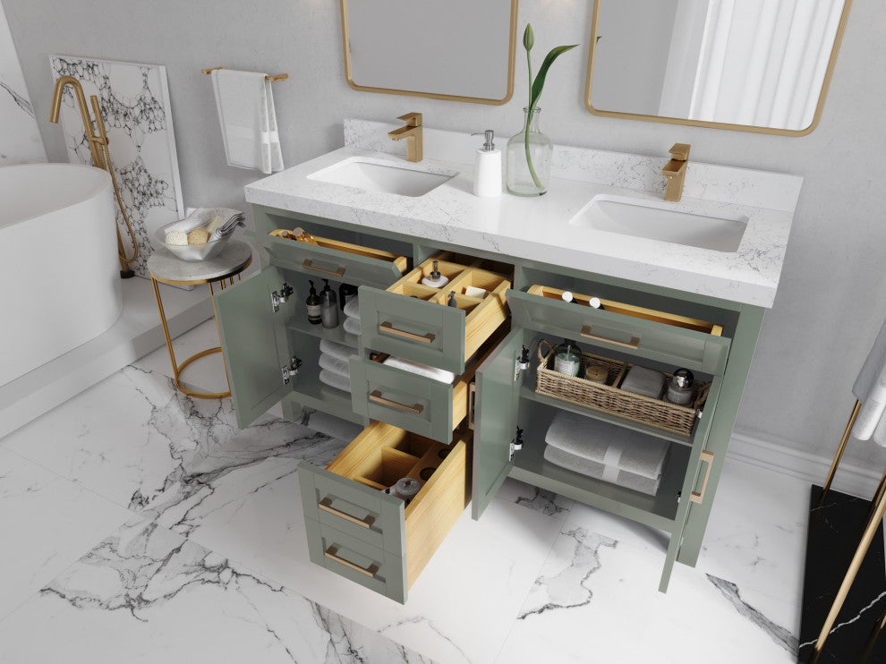 Cambridge 60" Double Bathroom Vanity in Evergreen 2" Venatino Quartz