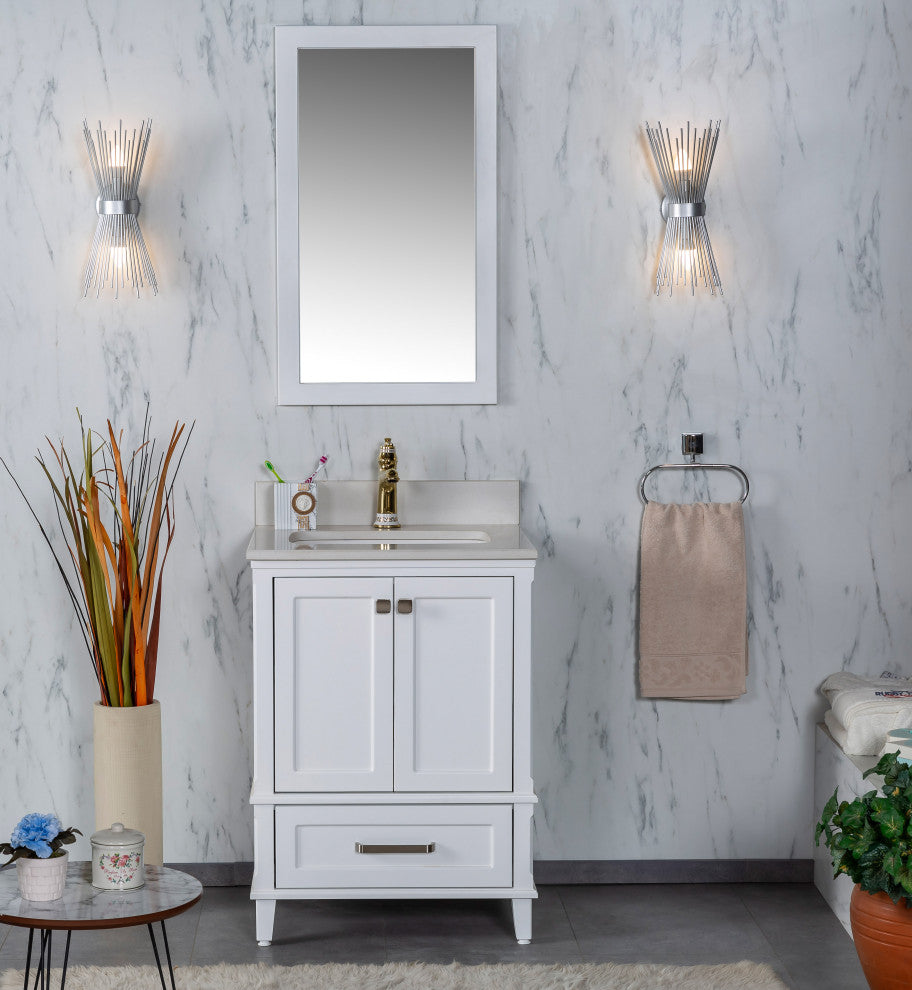 Nera Collection 24" Bathroom Vanity With Sink, Mirror, Countertop, White