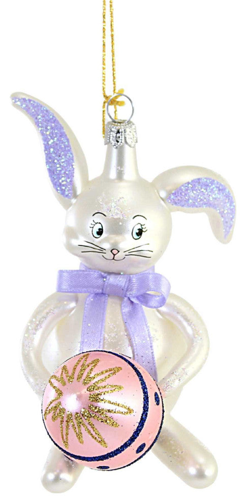 De Carlini Bunny With Pink Egg Glass Ornament Easter Spring Decorate A5462p