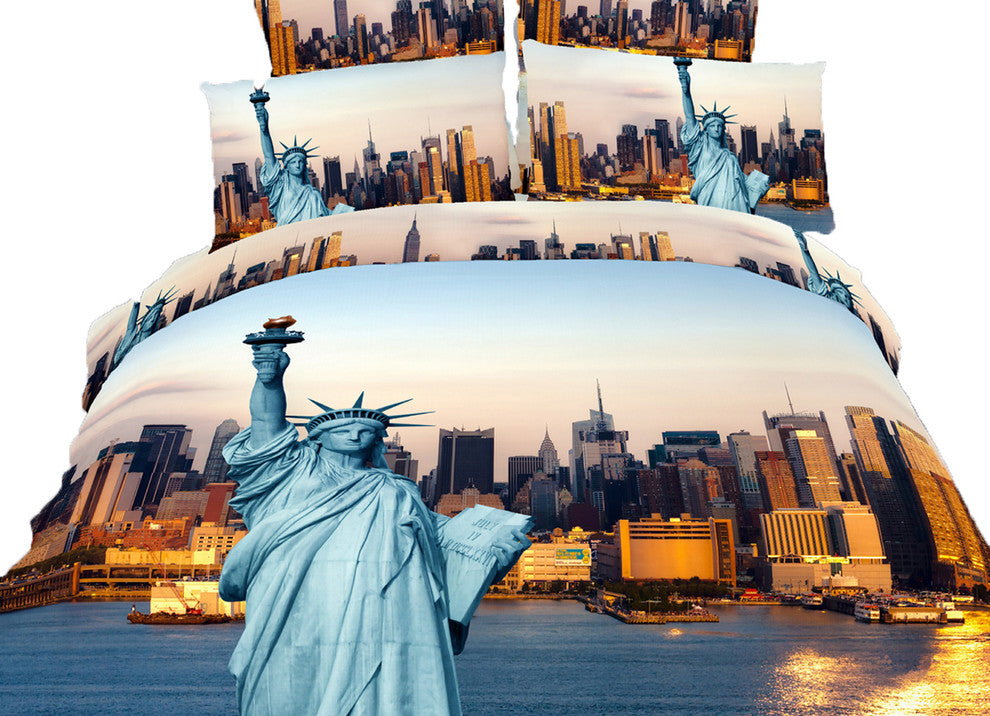 King Size Duvet Cover Sheets Set, Statue of Liberty