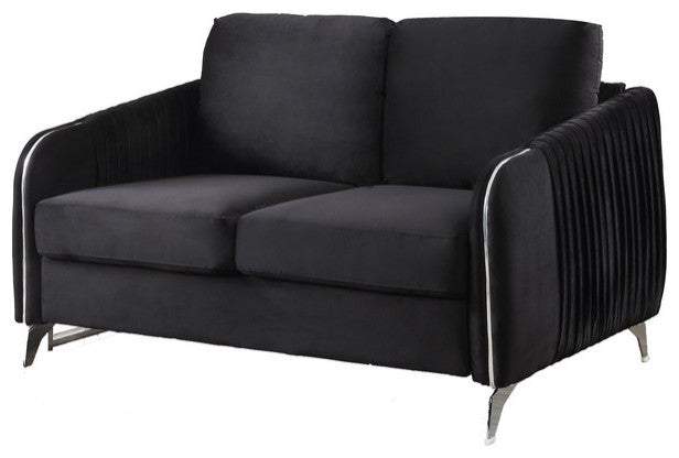 Hathaway Black Velvet Fabric Sofa Loveseat Living Room Set