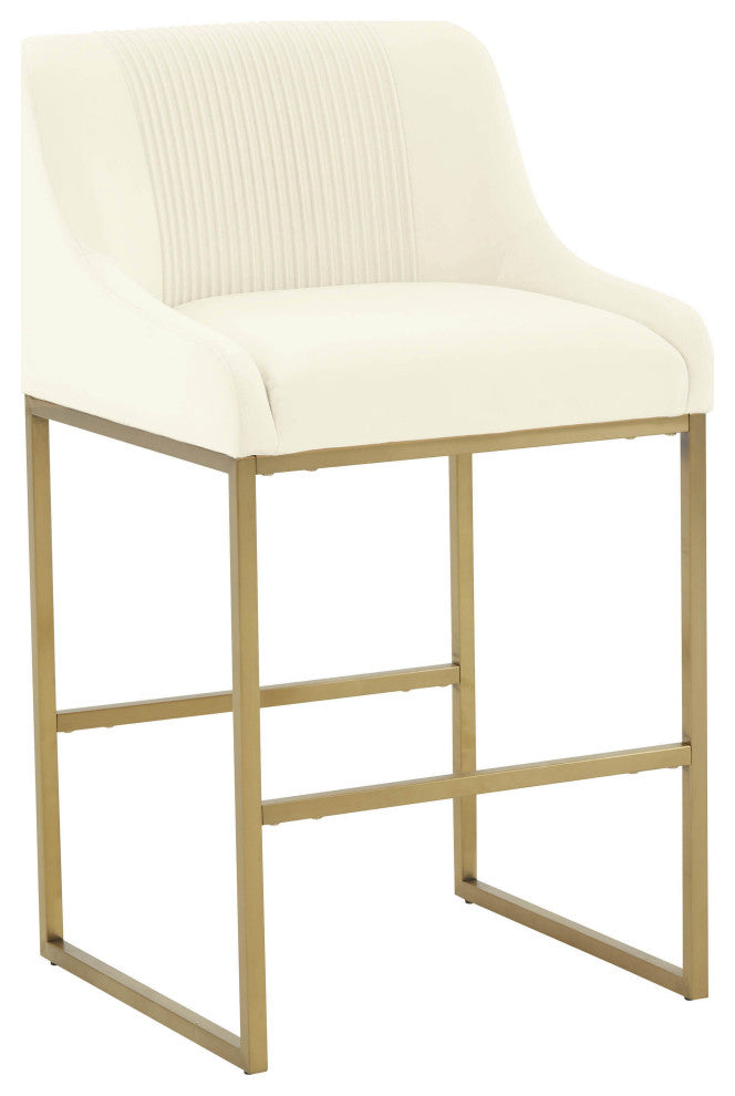 Lisa Pleated Velvet Counter Stool, Cream