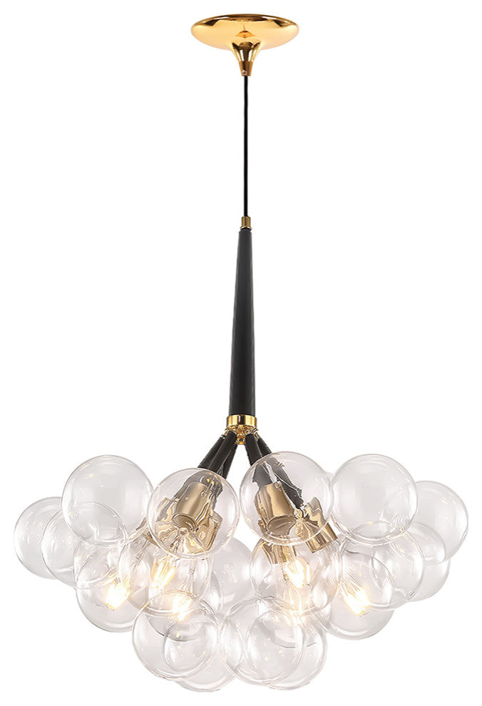 Contemporary Clear Glass Bubble Chandelier, Black, 6 Lights