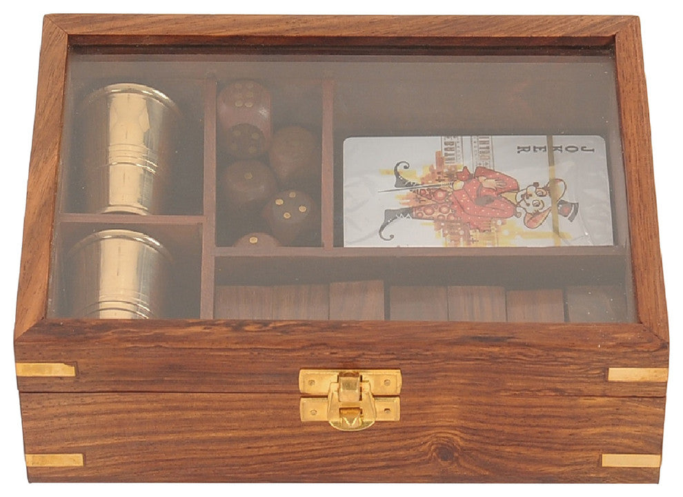 Wooden Game Set With Brass Goblet