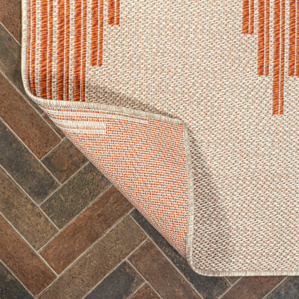 Vinales Diamond Stripe Indoor/Outdoor Area Rug, Beige/Orange, 3x5
