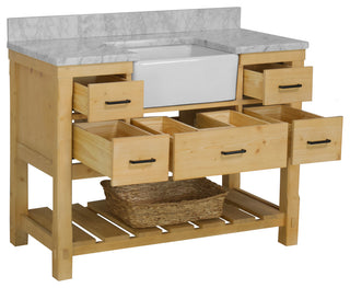 Charlotte 48" Bathroom Vanity, Drift Wood, Carrara Marble