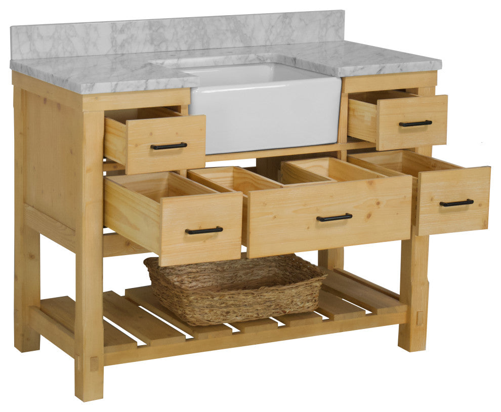 Charlotte 48" Bathroom Vanity, Drift Wood, Carrara Marble