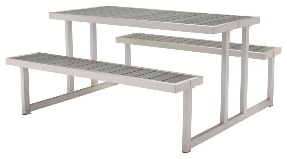 Dining Table Chair Set, Rectangular, Aluminum, Metal, Silver, Outdoor Patio