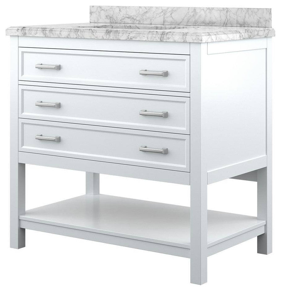 Affinity Bathroom Vanity With Carrara Marble Countertop, White, 37 in