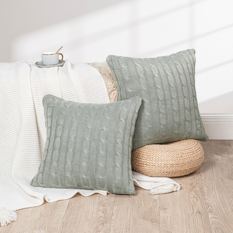 Cable Knit 2 Piece Throw Pillow Shell Set, Ghost Gray, 2 Piece, 20"x20"