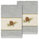 Linum Home Turkish Cotton Pierre 2-Piece Embellished Hand Towel Set, Light Gray