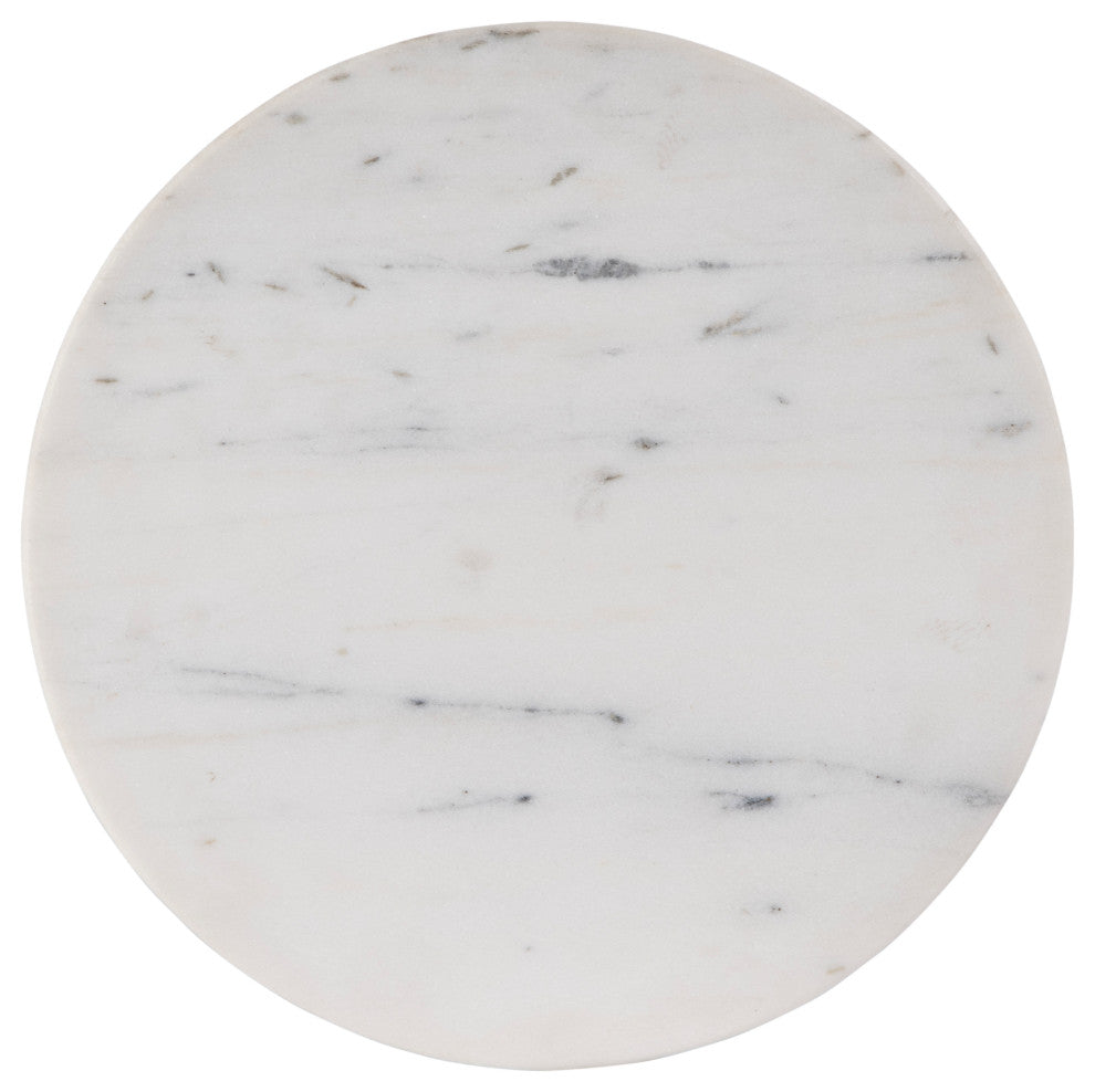Amra 12" W Round Marble and Wood Side Table