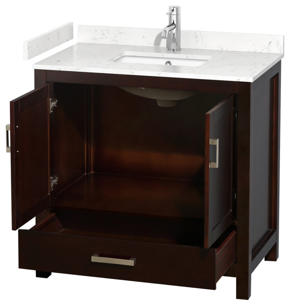 36" Single Bathroom Vanity Espresso, Carrara Cultured Marble Countertop, Sink