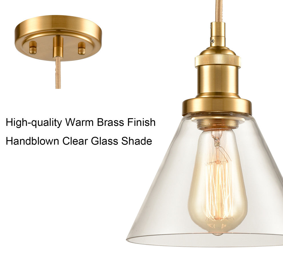 Industrial Mini Glass Pendant Lights Brass Finish Cone Shape